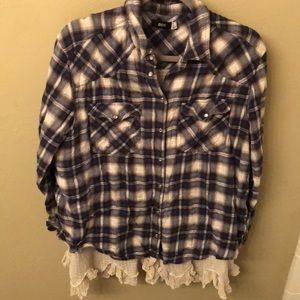 Urban Outfitters Blue and White Plaid Button Down Shirt